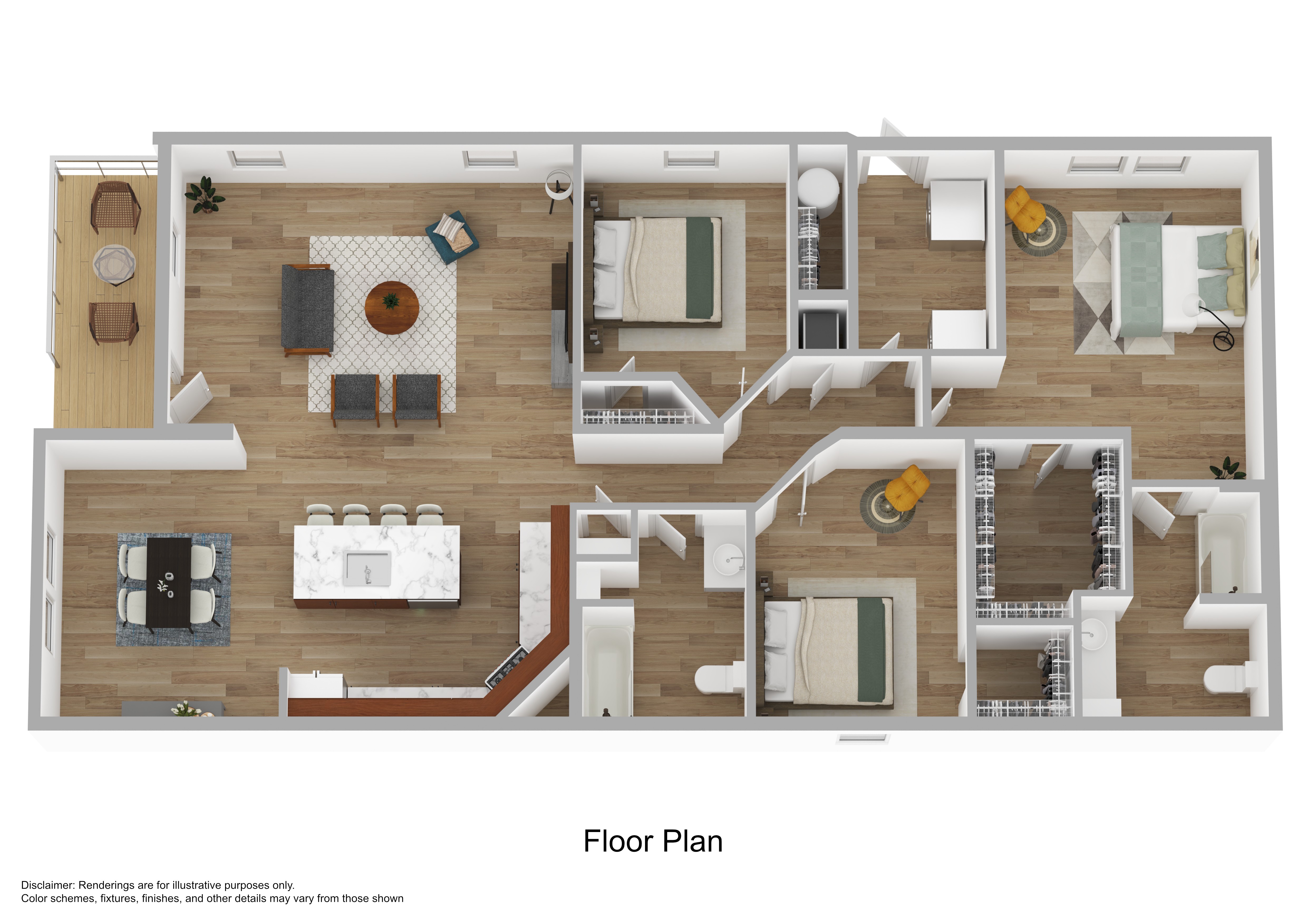 Floor plan for 3 beds, 2 baths, 1568 sqft
